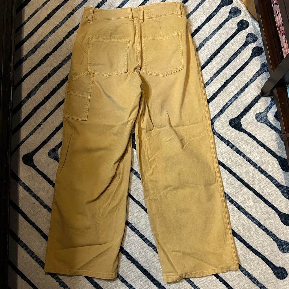 Anthropologie Pilcro Wide Leg Cropped Carpenter Pants in Khaki Yellow Size 26P - Picture 5 of 6